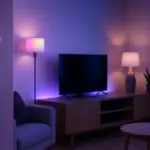 Salón moderno con dispositivos inteligentes sin asistentes de voz.